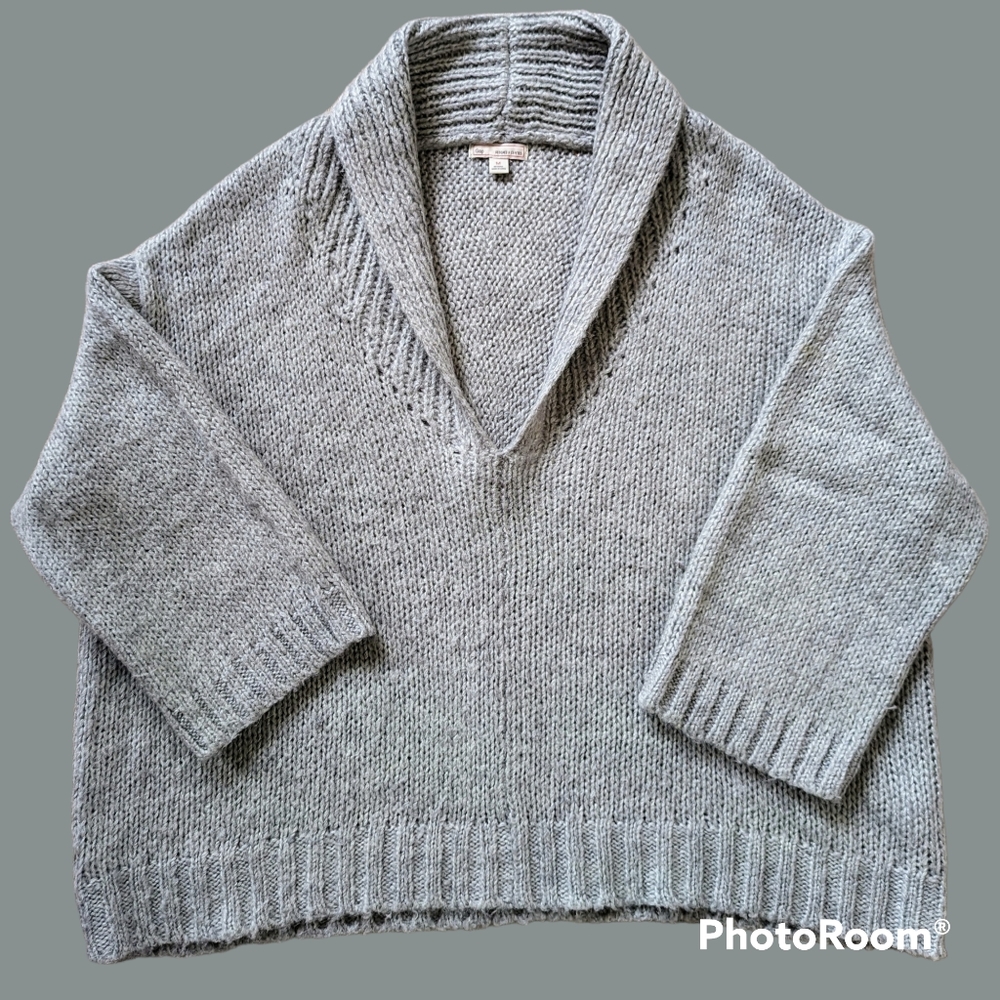GAP Chunky Alpaca Silver Gray Shawl Neck Cropped Knit Soft Sailor Sweater